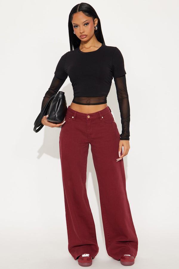 Southside Low Rise Wide Leg Jean - Wine