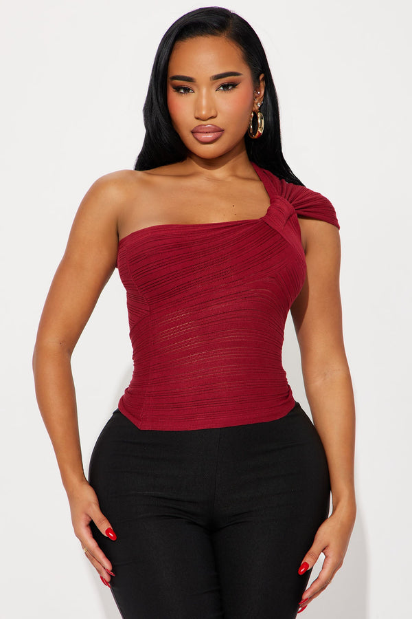 Just Because Knot Sweater Top - Burgundy