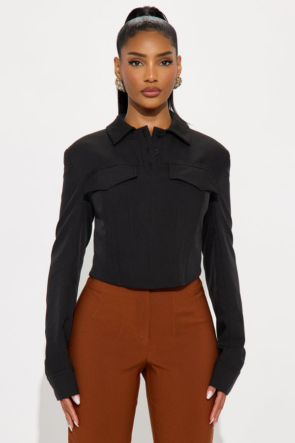 After Hours Shoulder Pads Corset Top - Black