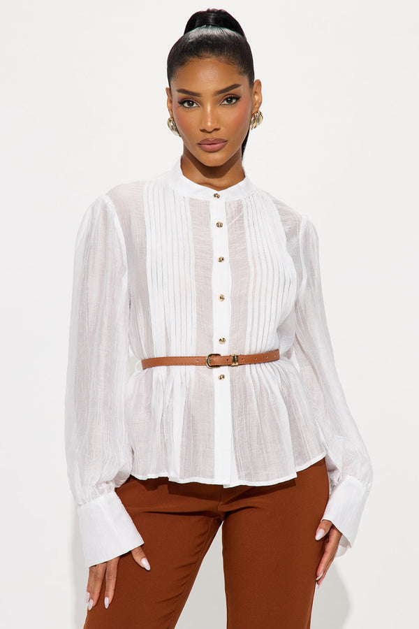 Helena Pleated Belted Shirt - White