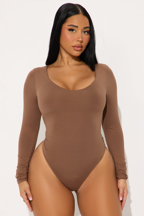 Josie Double Lined V Neck Long Sleeve Bodysuit - Chestnut