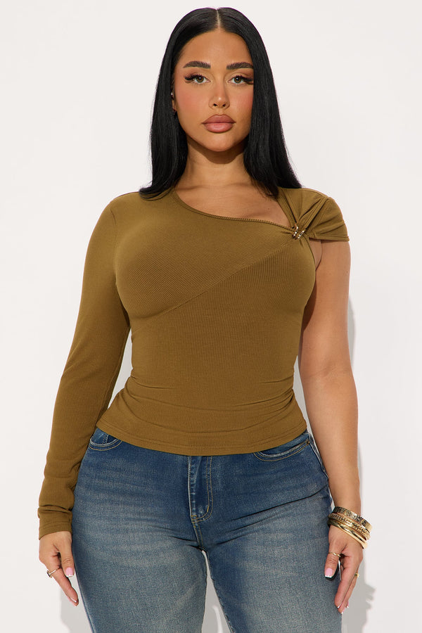 Gaelle Long Sleeve Ribbed Top - Olive