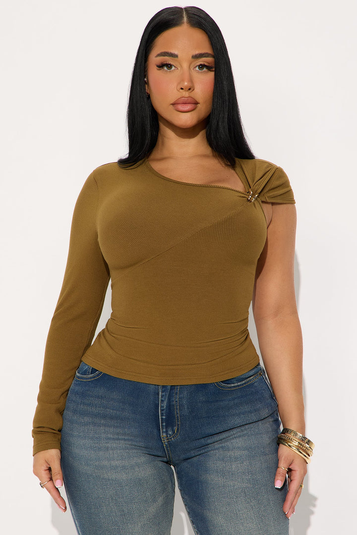 Gaelle Long Sleeve Ribbed Top - Olive