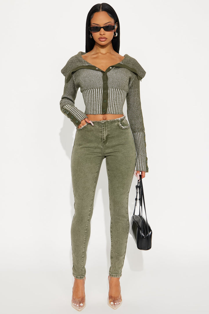 Highly Motivated Low Rise Skinny Jeans - Olive