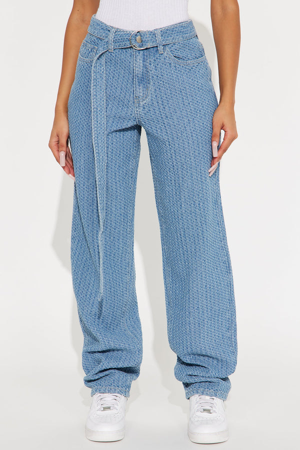 Ludlow Belted Textured Jeans - Light Wash