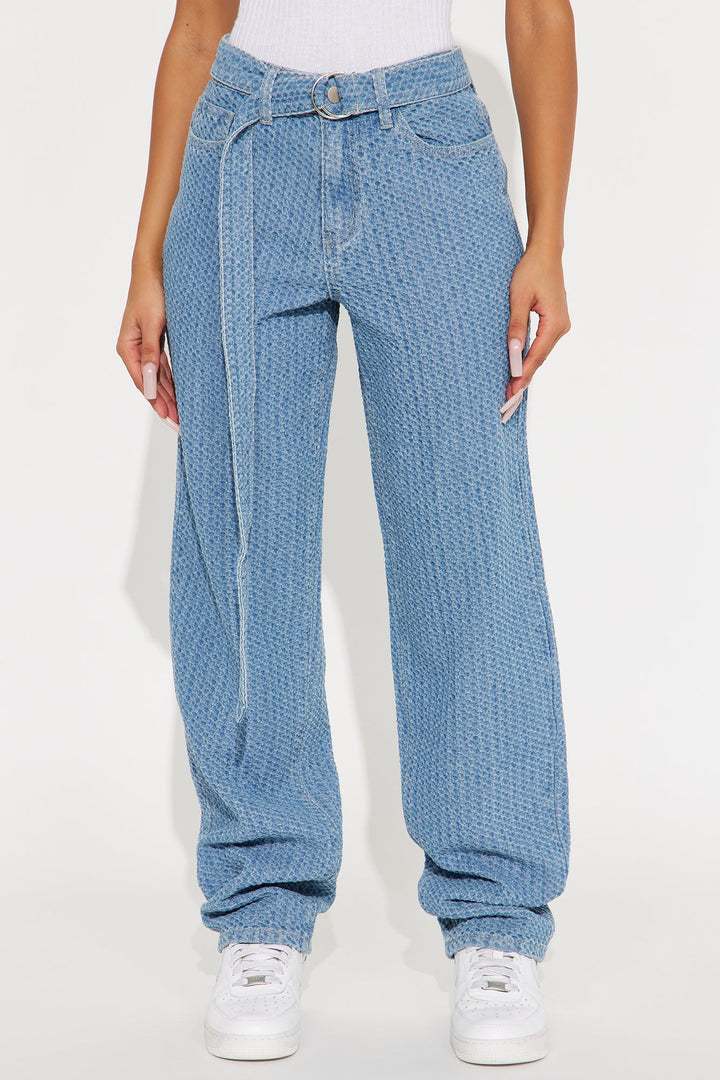 Ludlow Belted Textured Jeans - Light Wash