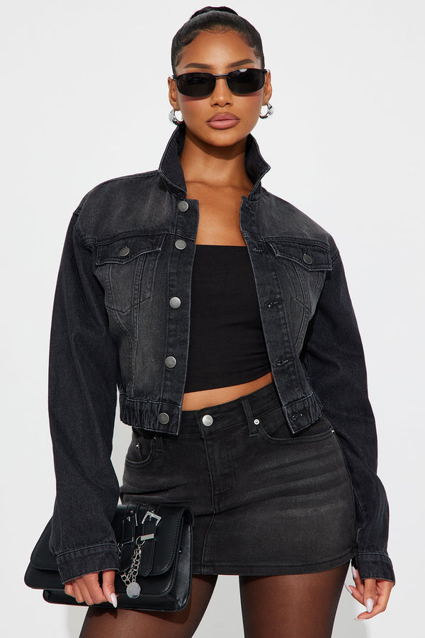 Out Of Time Denim Bomber Jacket - Black Wash