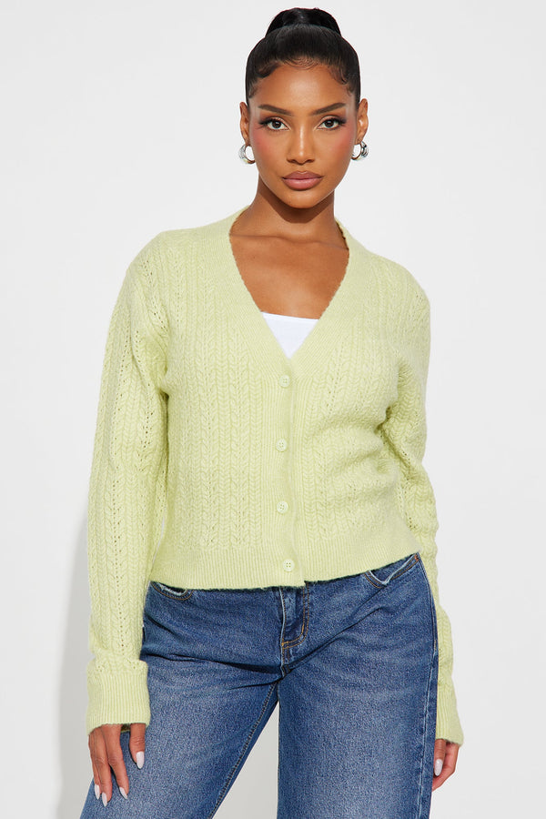 Country Girl Cable Knit Cardigan - Green