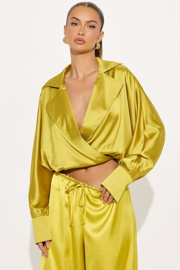 Always Charmed Satin Shirt - Chartreuse