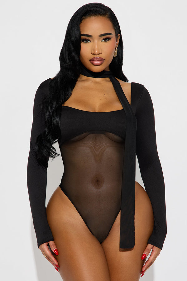 Lenora Long Sleeve Mesh Bodysuit - Black