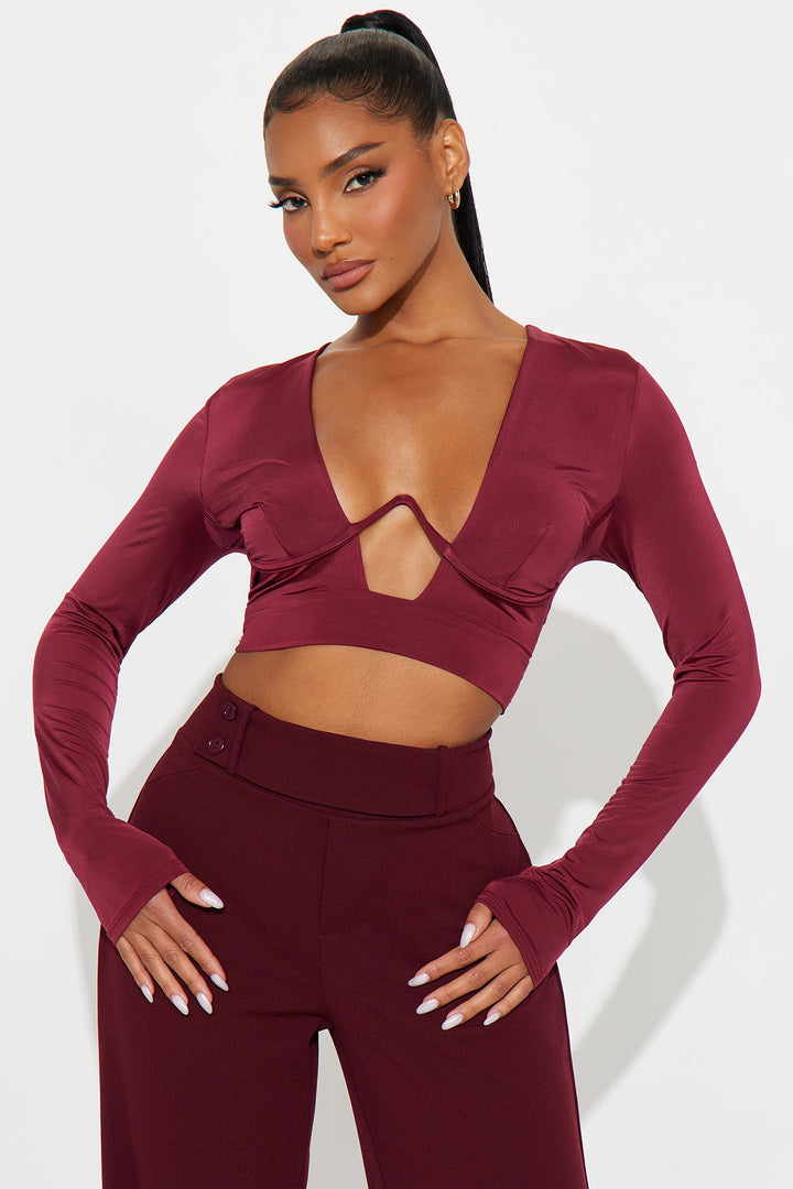 Talia Cut Out Long Sleeve Top - Burgundy