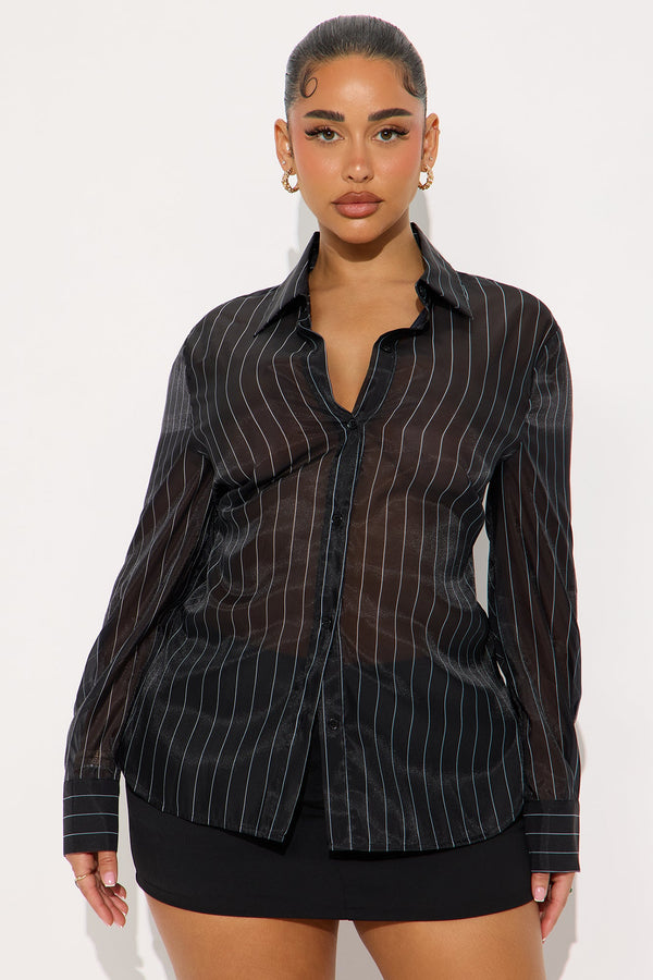 Hollie Pinstripe Sheer Organza Shirt - Black/combo
