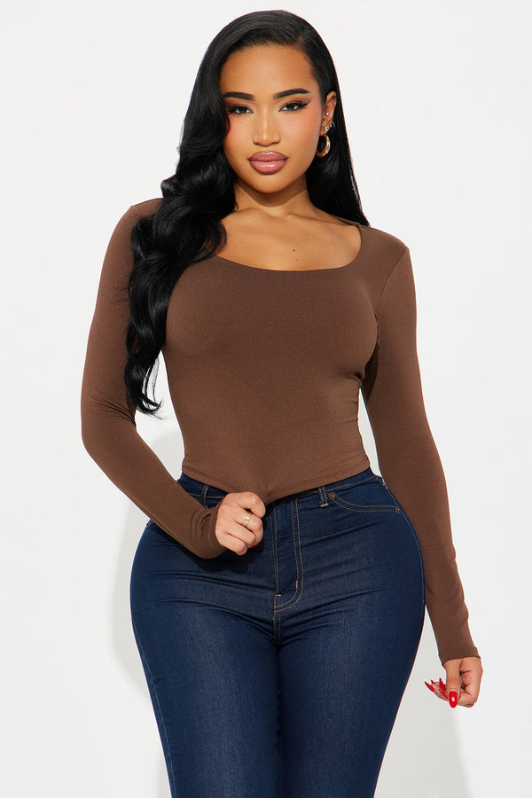 Blair Double Lined Seamless Long Sleeve Top - Brown
