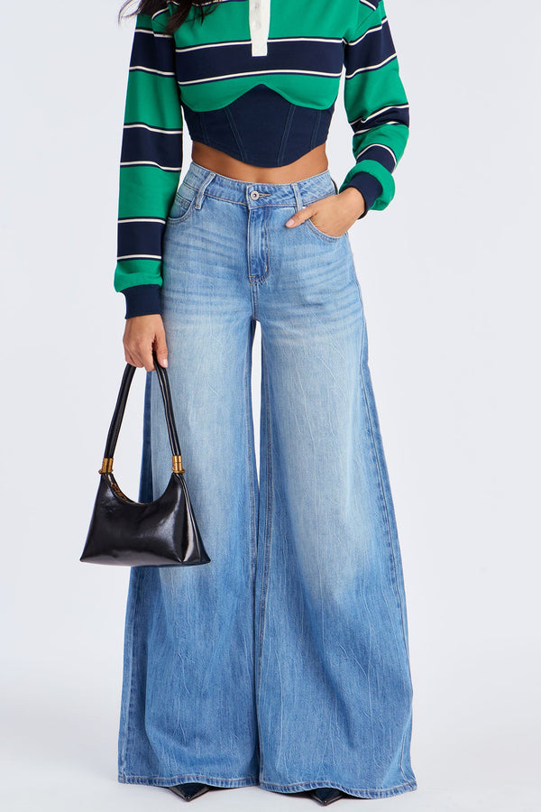 Santiago Drapey Wide Leg Jeans - Light Wash