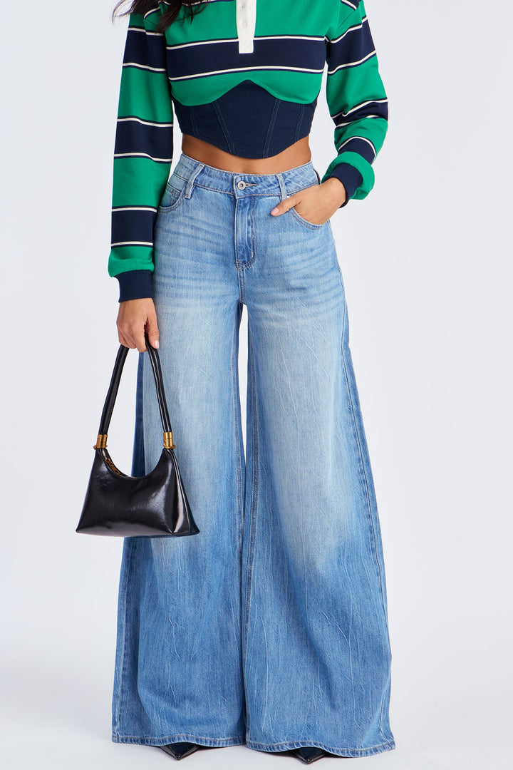 Santiago Drapey Wide Leg Jeans - Light Wash