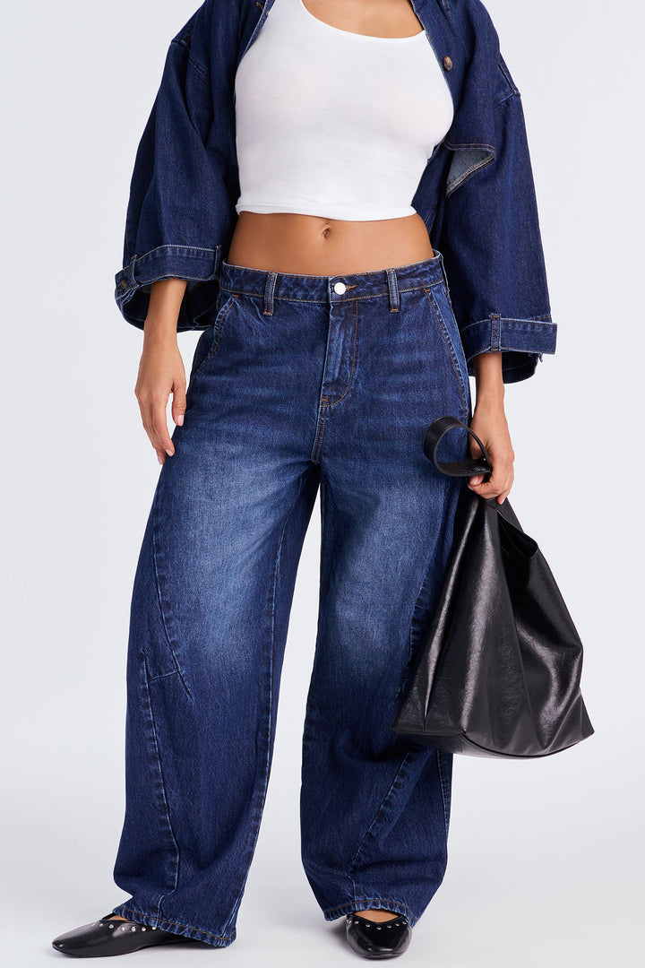 Roundabout Barrel Leg Jeans - Dark Wash