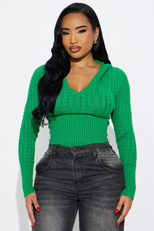 All Day Cable Knit Pullover Sweater - Kelly Green