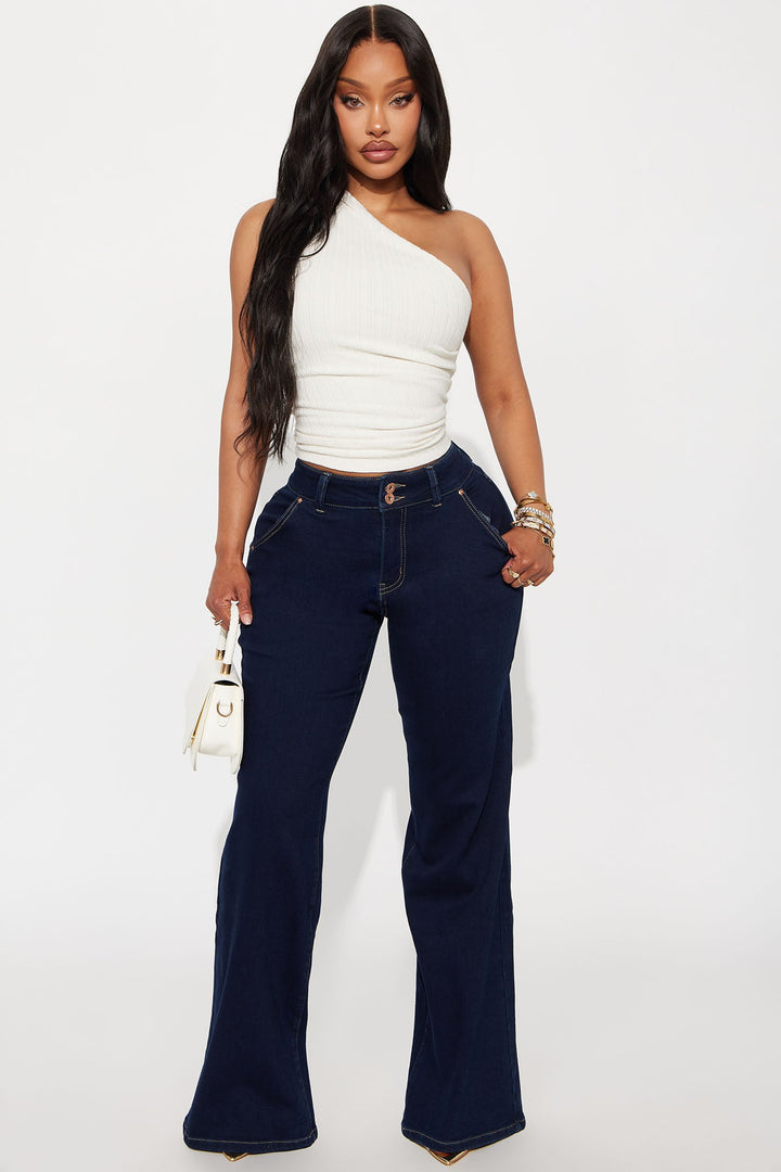 Double Up Stretch Trouser Wide Leg Jeans - Dark Denim