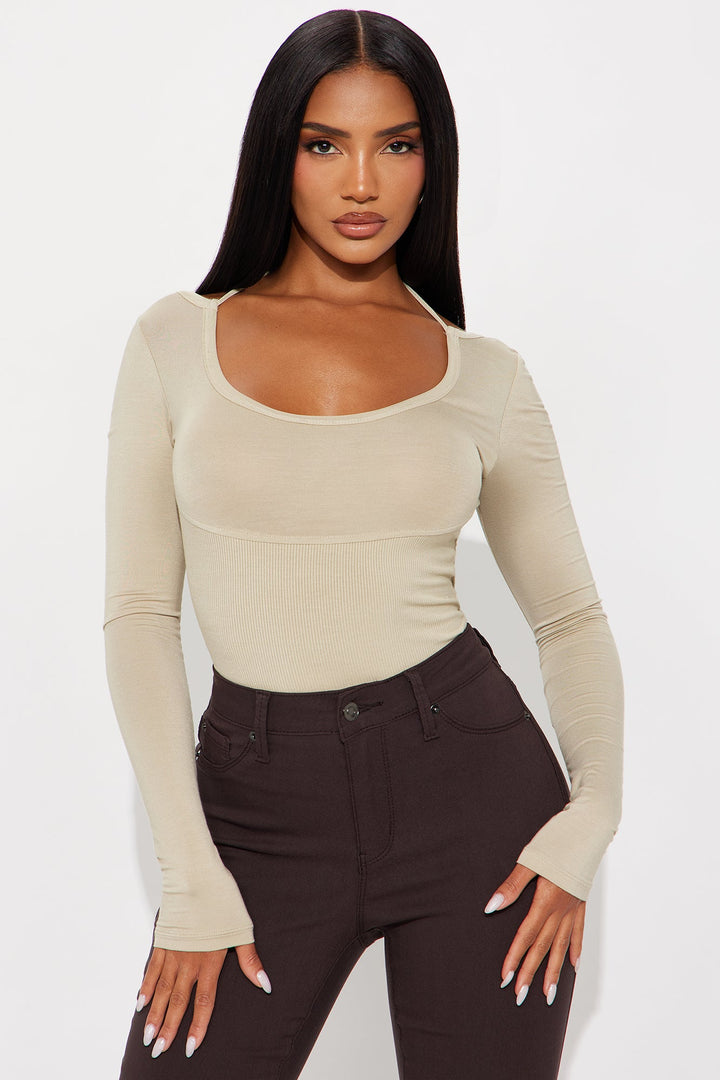 Evolet Long Sleeve Ribbed Top - Stone