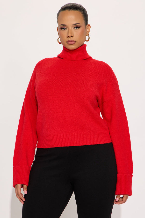 Healing Therapy Turtle Neck Sweater - Red