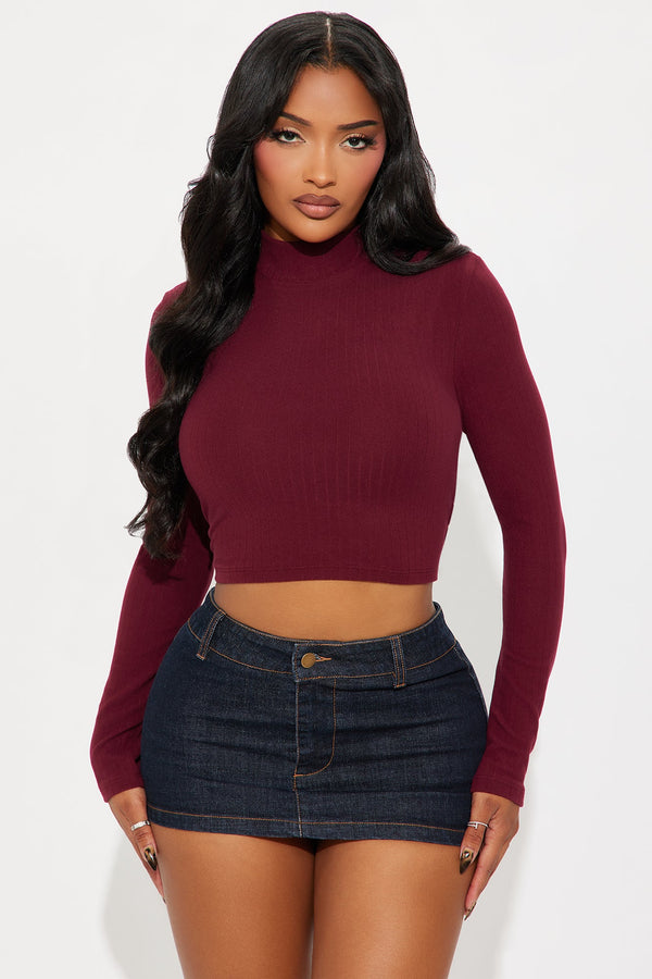 Daniella Mock Neck Long Sleeve Top - Burgundy