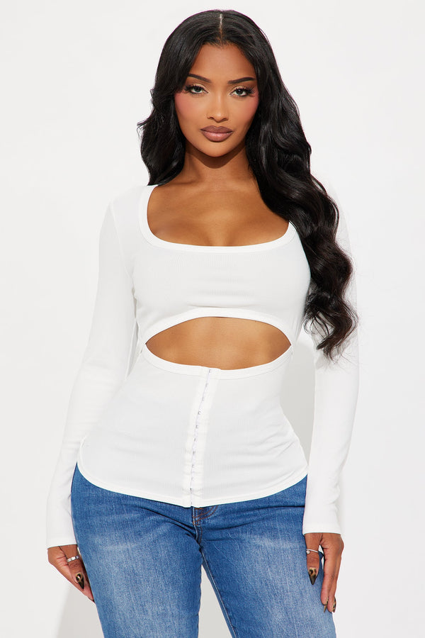 Liora Cut Out Ribbed Long Sleeve Top - Ivory