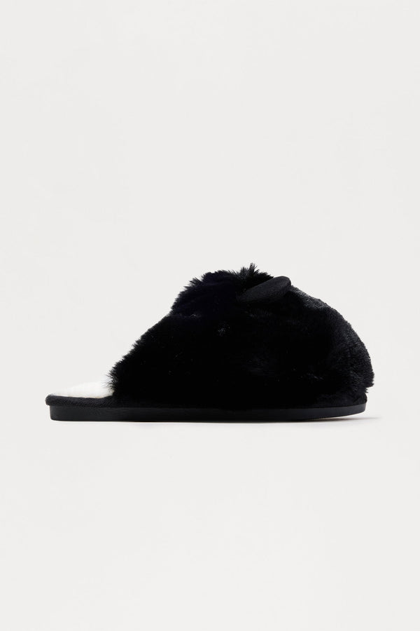 Fifi Faux Fur Slippers - Black