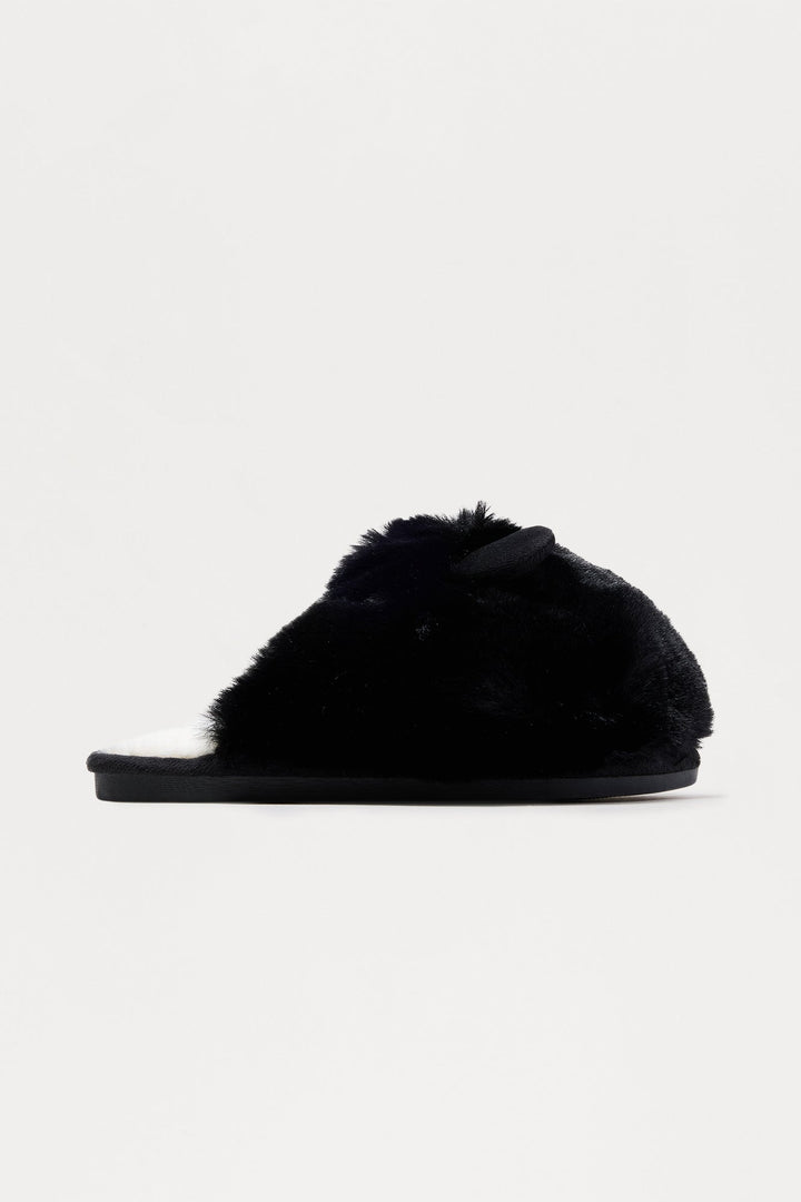 Fifi Faux Fur Slippers - Black