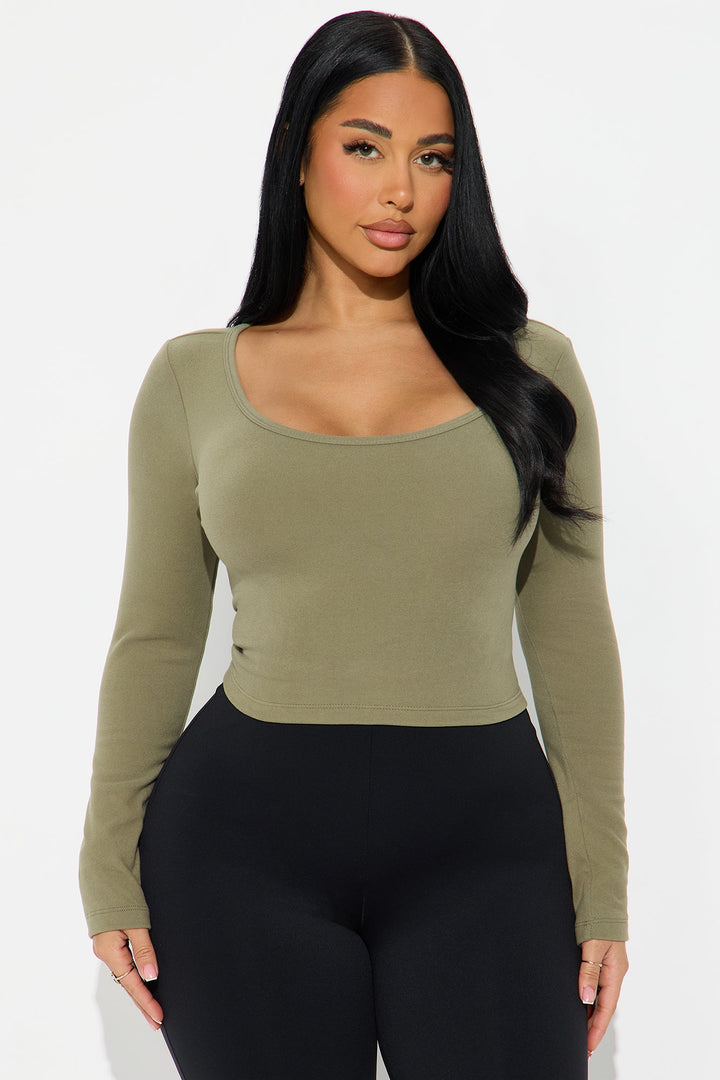 Gia Scoop Neck Double Lined Top - Military Green