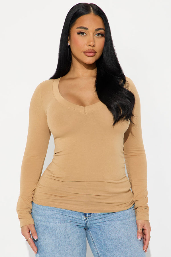 Sami V Neck Top - Camel