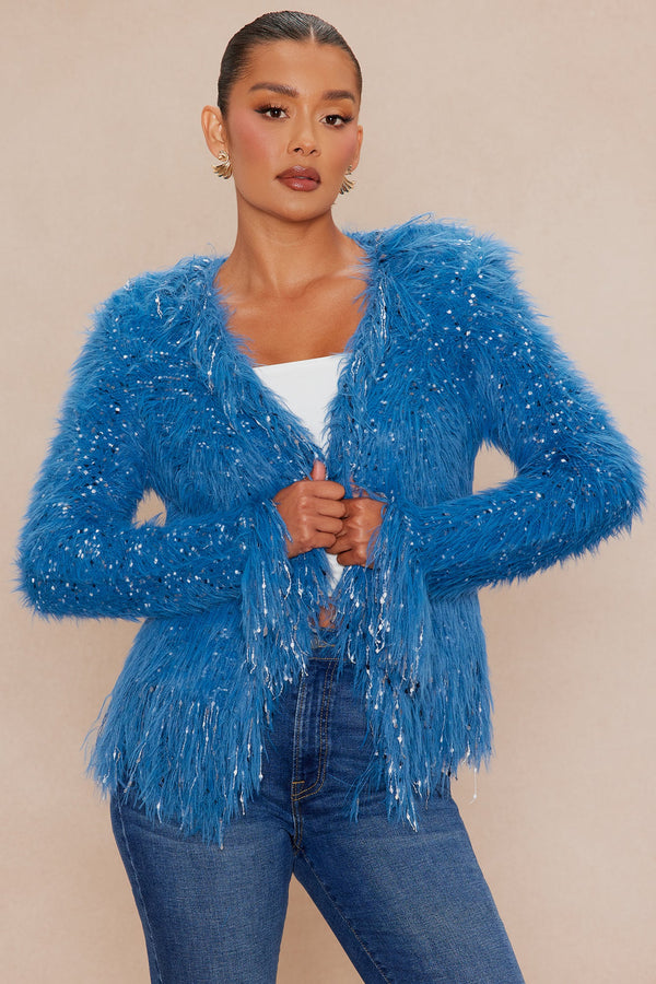 Giselle Frayed Cardigan - Blue