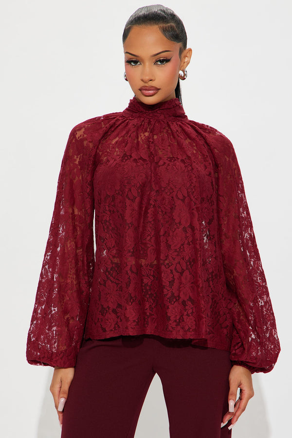 Finer Taste 2 Piece Lace Shirt Set - Wine