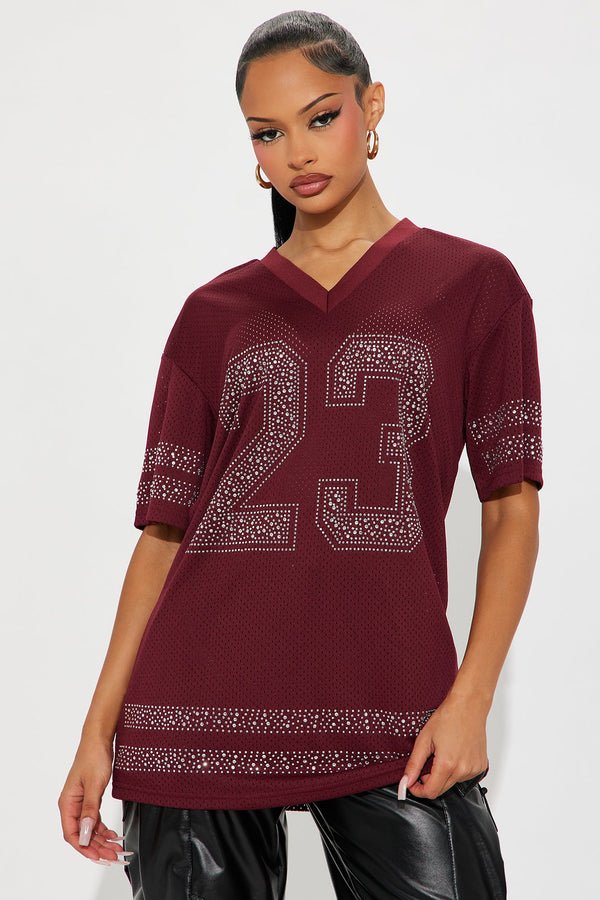 23 Rhinestone Jersey Tee - Burgundy