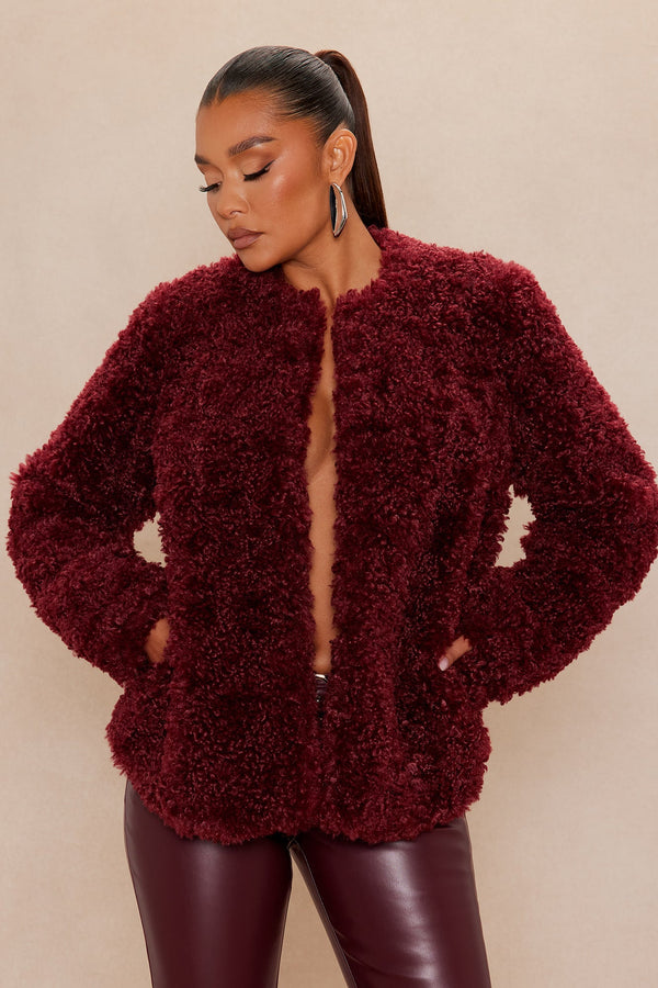 Arden Sherpa Fur Jacket - Burgundy