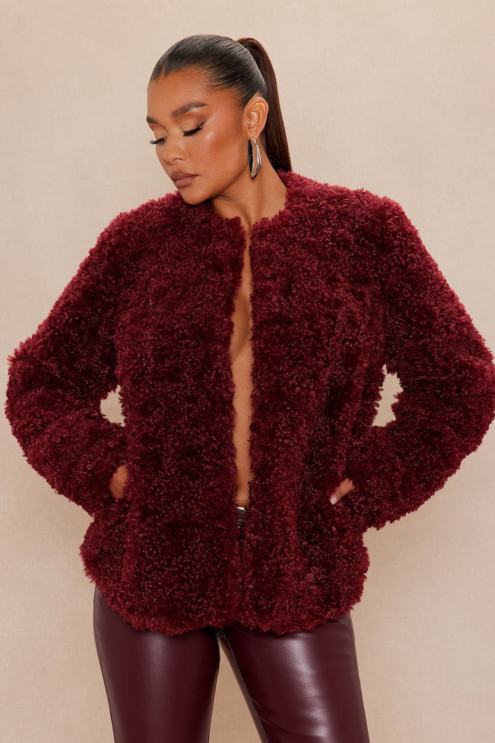 Arden Sherpa Fur Jacket - Burgundy