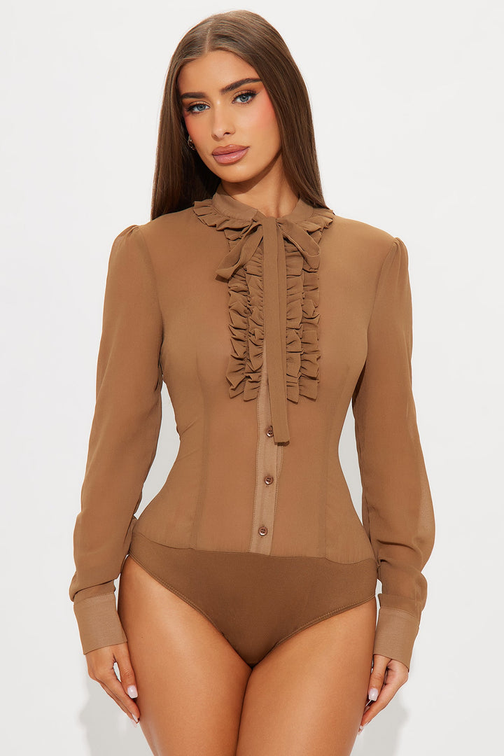 Mishelle Chiffon Bodysuit - Mocha