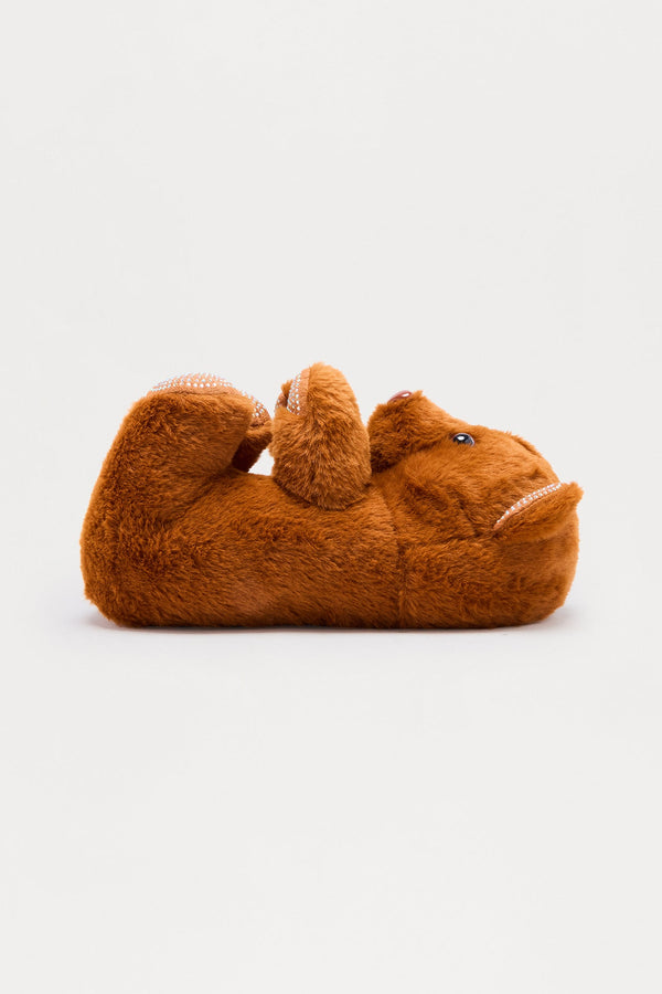 Lovey Rhinestone Bear Slippers - Brown