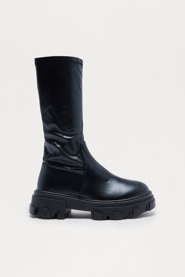 Shale Faux Leather Boots - Black