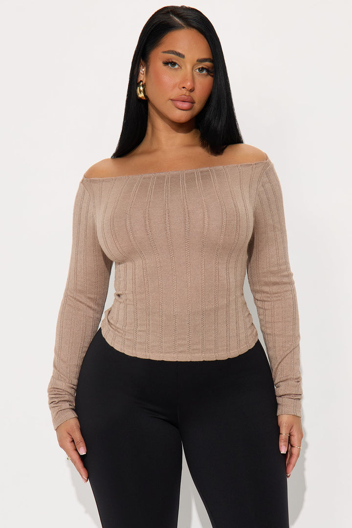Zora Ribbed Boat Neck Top - Taupe