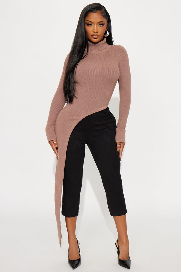 Pull Me In Asymmetrical Sweater - Mocha