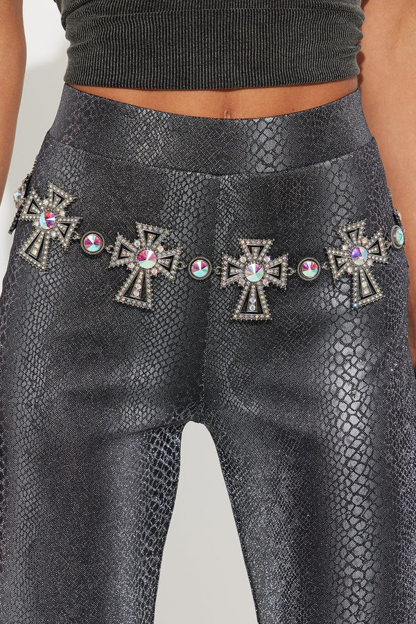 Cross Your Mind Rhinestone Chain Belt - Silver