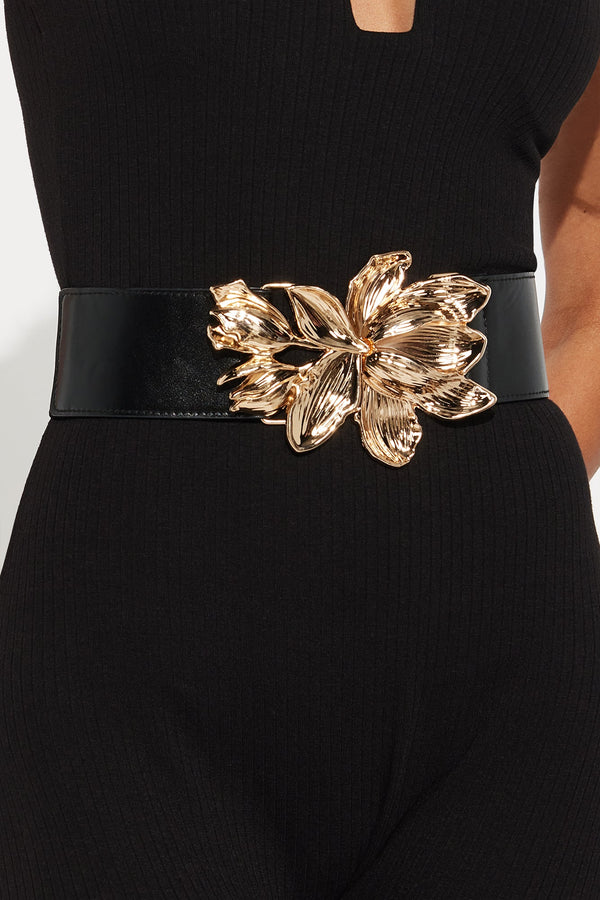 Rio Floral Elastic Belt - Black/Gold