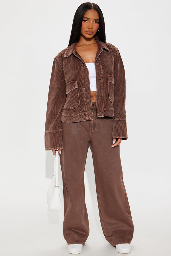 Red Hot Coated Wide Leg Jeans - Brown