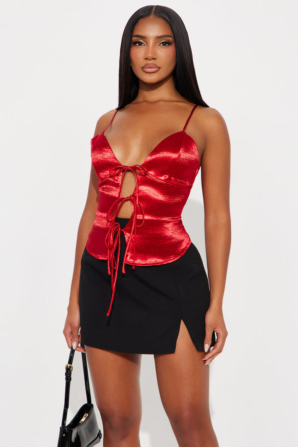 Too Sweet Satin Flyaway Top - Red
