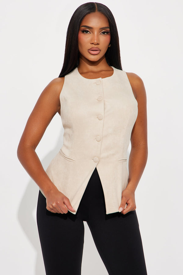 Goal Setter Faux Suede Vest Top - Stone