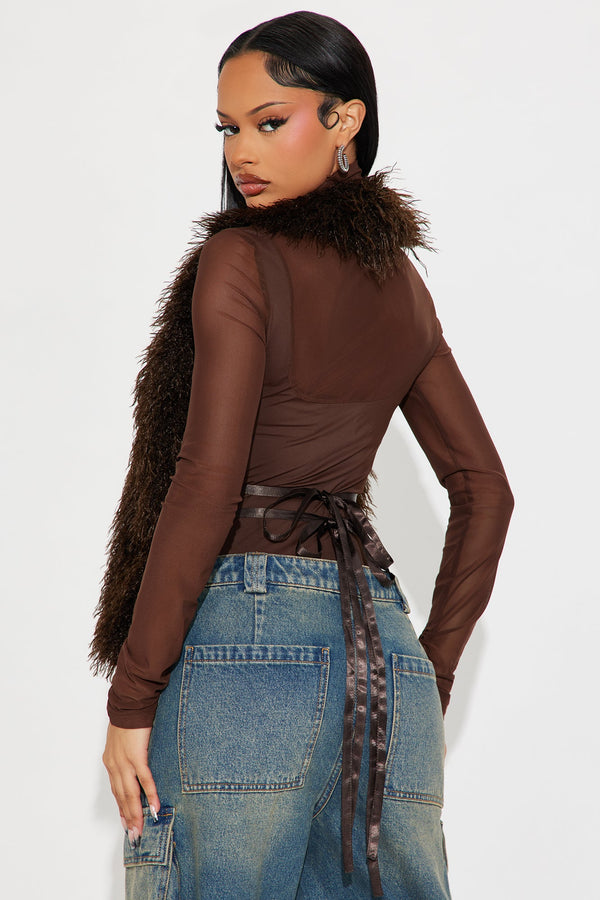 Hot Stuff Faux Fur Halter Top - Brown