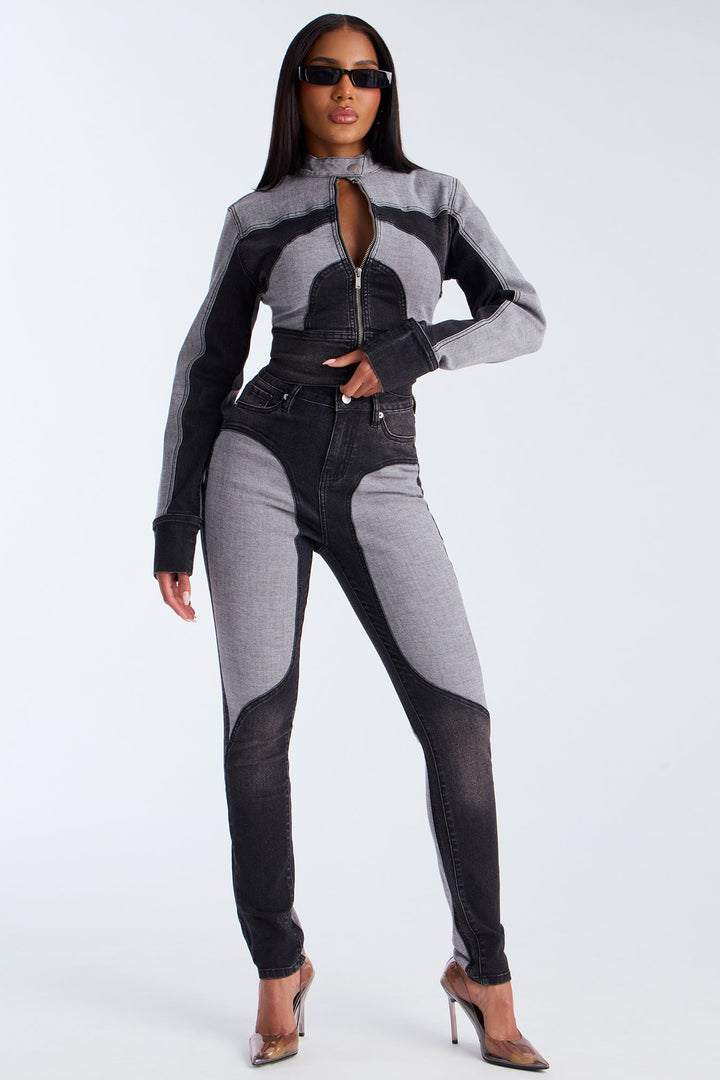 Coronado Two Tone Moto Skinny Jeans - Black Wash