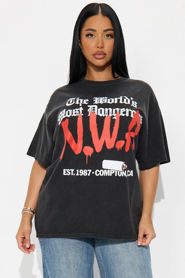 NWA Washed Front And Back Graphic Tee - Black