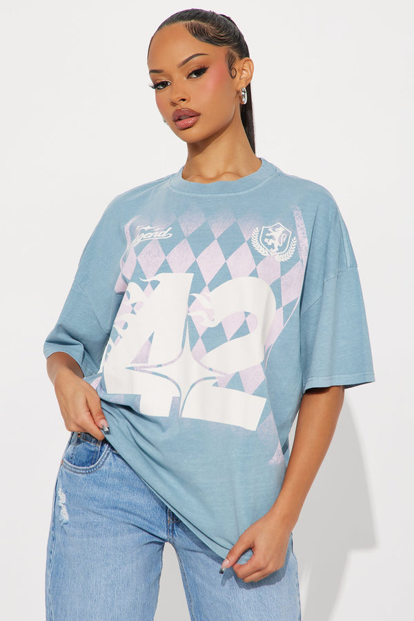 Soccer Number Flame Checker Tee - Blue