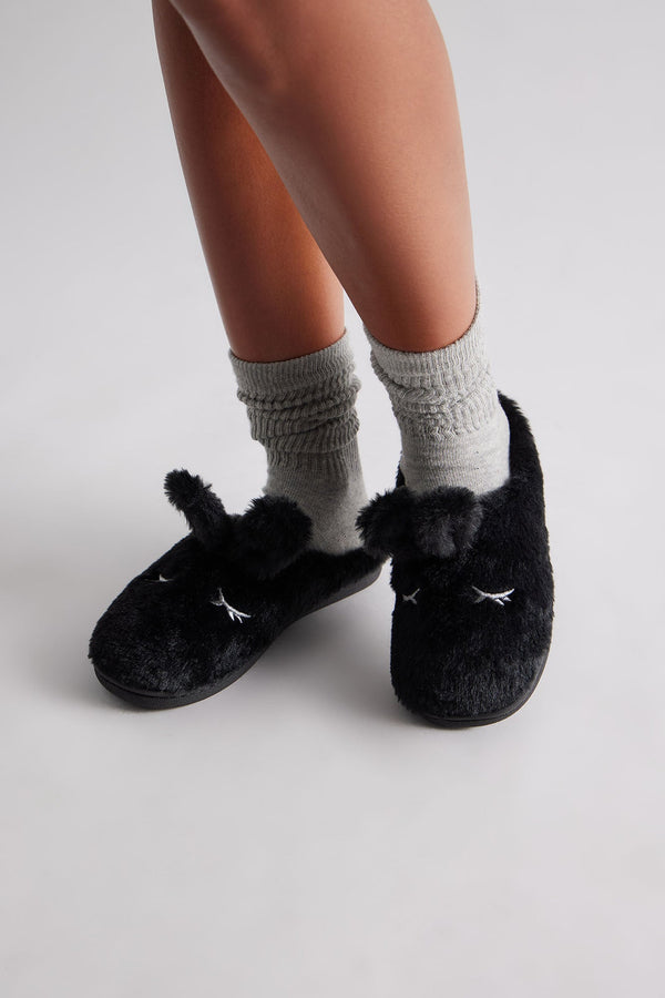 Trix Faux Fur Slippers - Black